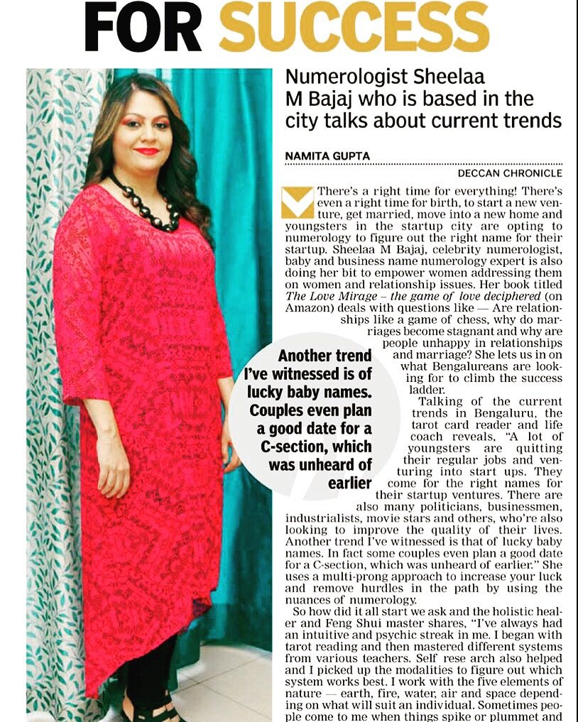 Dr. Sheelaa M Bajaj Celebrity Numerologist & Tarot Card Reader | Sheelaa M Bajaj Featured in Deccan Chronicle